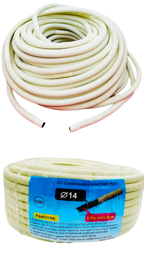 AFTC-ADH-002 AC DRAIN HOSE PIPE 50M GRAY 16MM ID18MM OD 50-meter roll of AC condensation water drain hose : ADH-002 - Image 1
