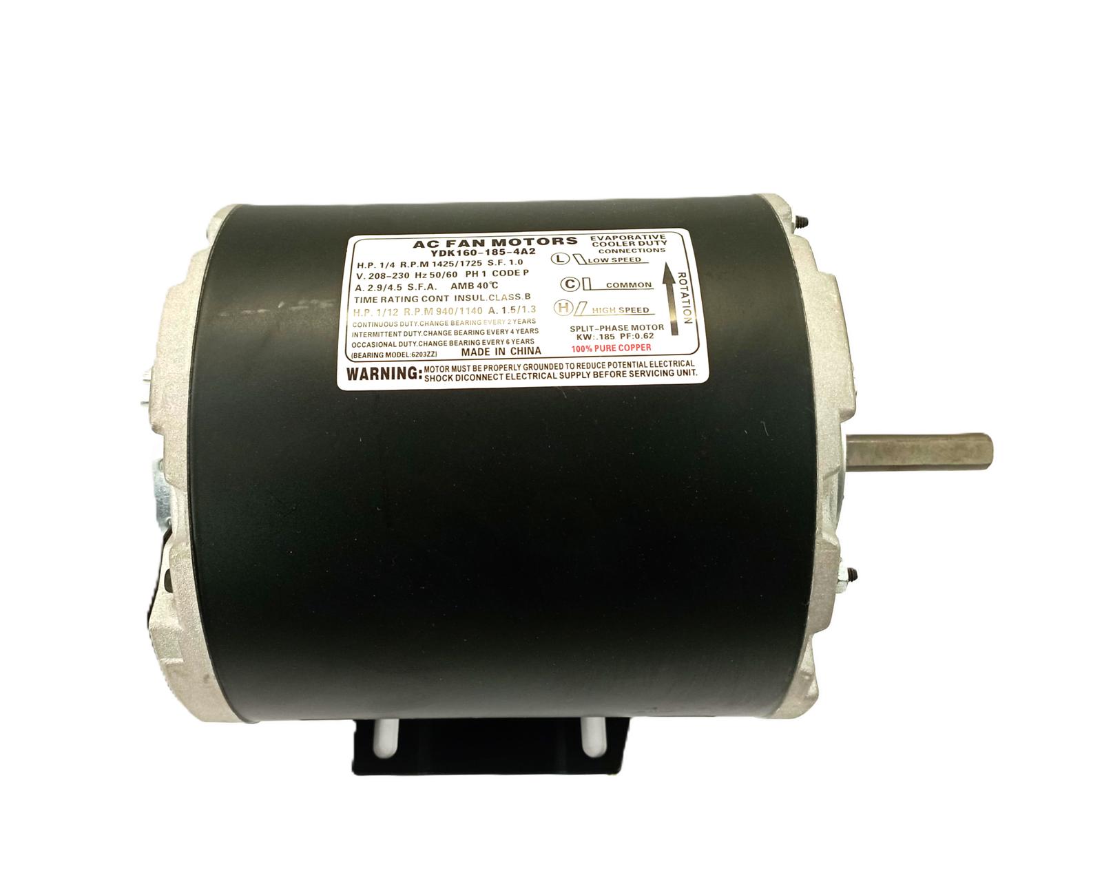 AFTC-YDK 160-185-4A2 1-4 AC COOLER FAN MOTOR 100% PURE COPPER 1/4 HP YDK 160-185-4A2 100% Pure Copper AC Cooler Fan Motor - Image 1